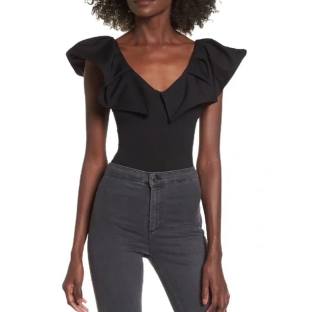 Bodysuit with flutter sleeves and open back